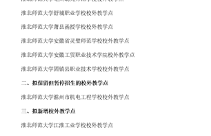 淮北师范大学高等学历继续教育校外教学点年审情况及拟设点公示